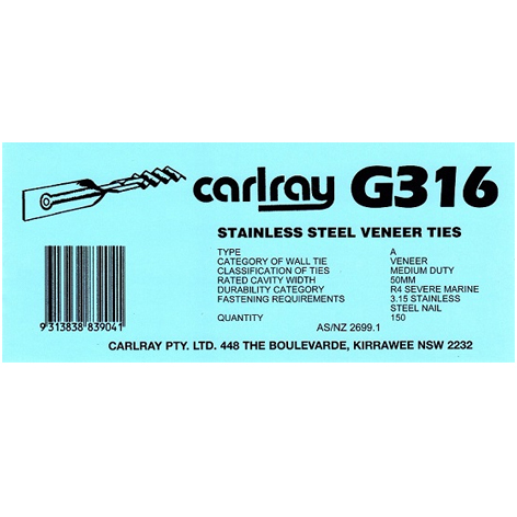 Veneer Ties Twisted Stainless Steel Box of 150 Carlray